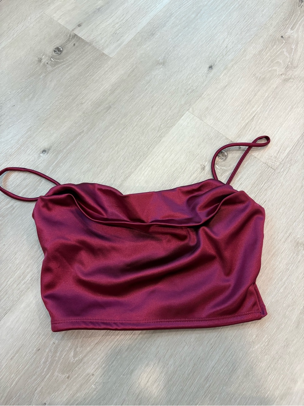 Windsor Satin Wine Spaghetti Strap Cropped Tank